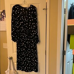 LOFT Black Dress with White Polka Dots - Long Sleeve